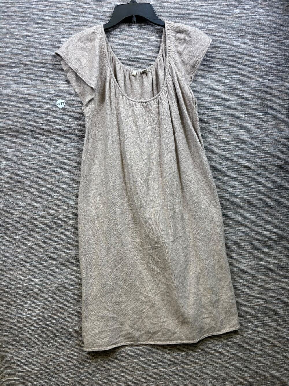 Anthropologie Moth Cashmere Blend Sweater Knit Dress Size L Beige Smocked Boho